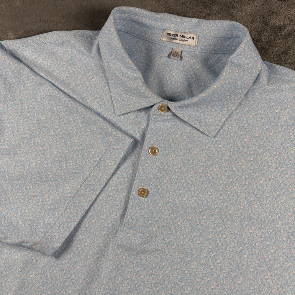 Peter Millar Polo Shirt Mens XL Blue Geometric Crown Crafted Golf Performance